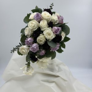 Bridal Bouquet, cascading- white, lavender and eggplant