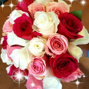 Pink, White and Hot Pink Wedding Bouquet (24 Roses)