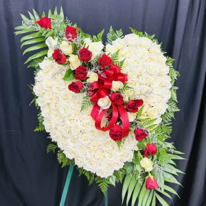 Pure Heart (white w/ red rose spray)All Roses